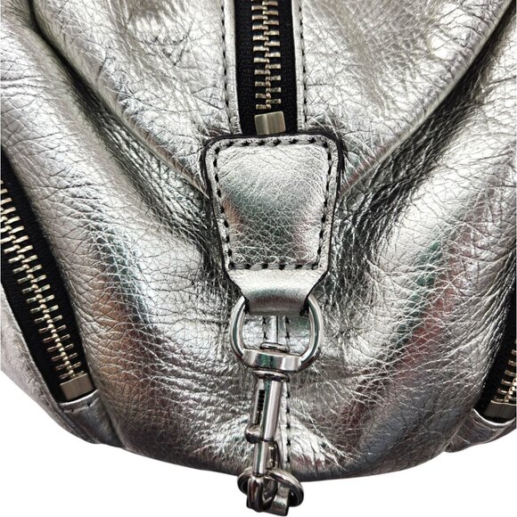 Rebecca Minkoff Julian Silver Leather Backpack Handbag 10" x 8" x 6" - Picture 6 of 10
